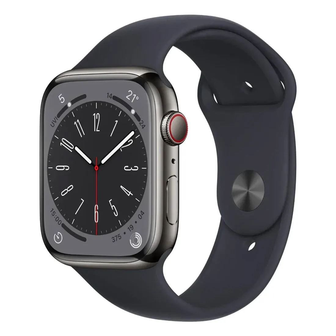 Apple Watch Series 8 45mm Stainless Steel Case w/ Midnight Sport Band GPS   Cellular - Graphite - Open Never Used - AU Version