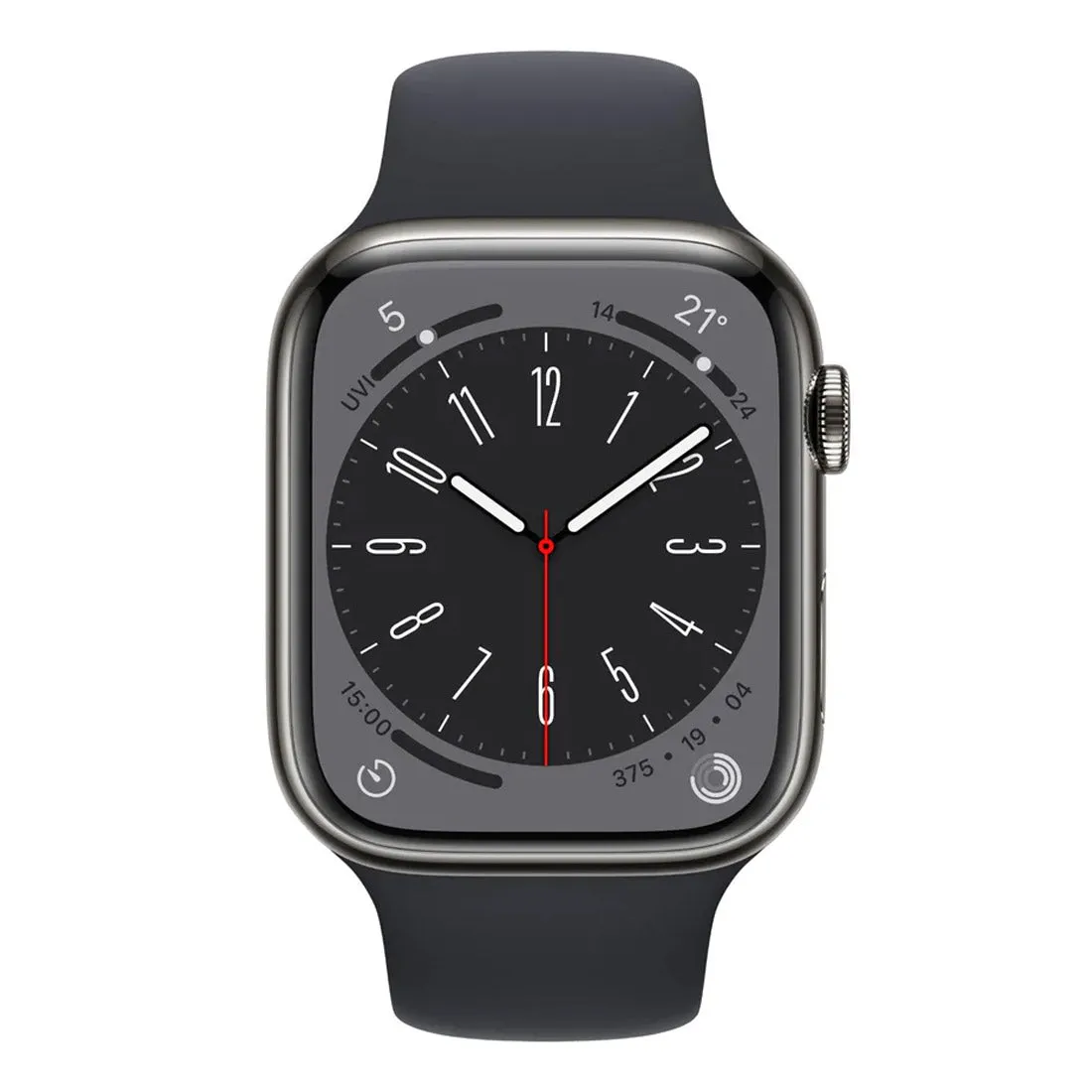 Apple Watch Series 8 45mm Stainless Steel Case w/ Midnight Sport Band GPS   Cellular - Graphite - Open Never Used - AU Version