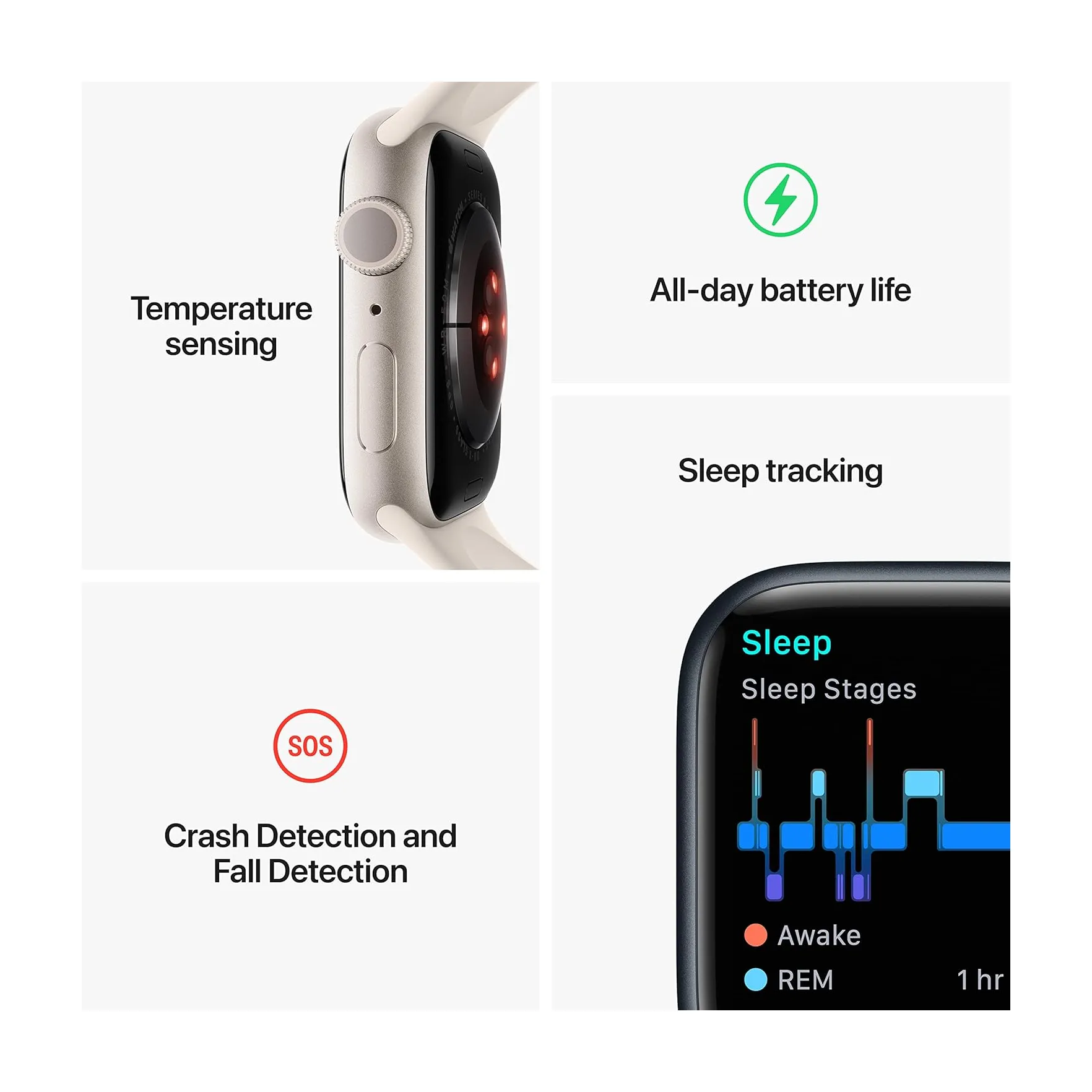 Apple Watch Series 8 GPS, 41mm Starlight Aluminium Case with Starlight Sport Band - Refurbished (Grade-A)