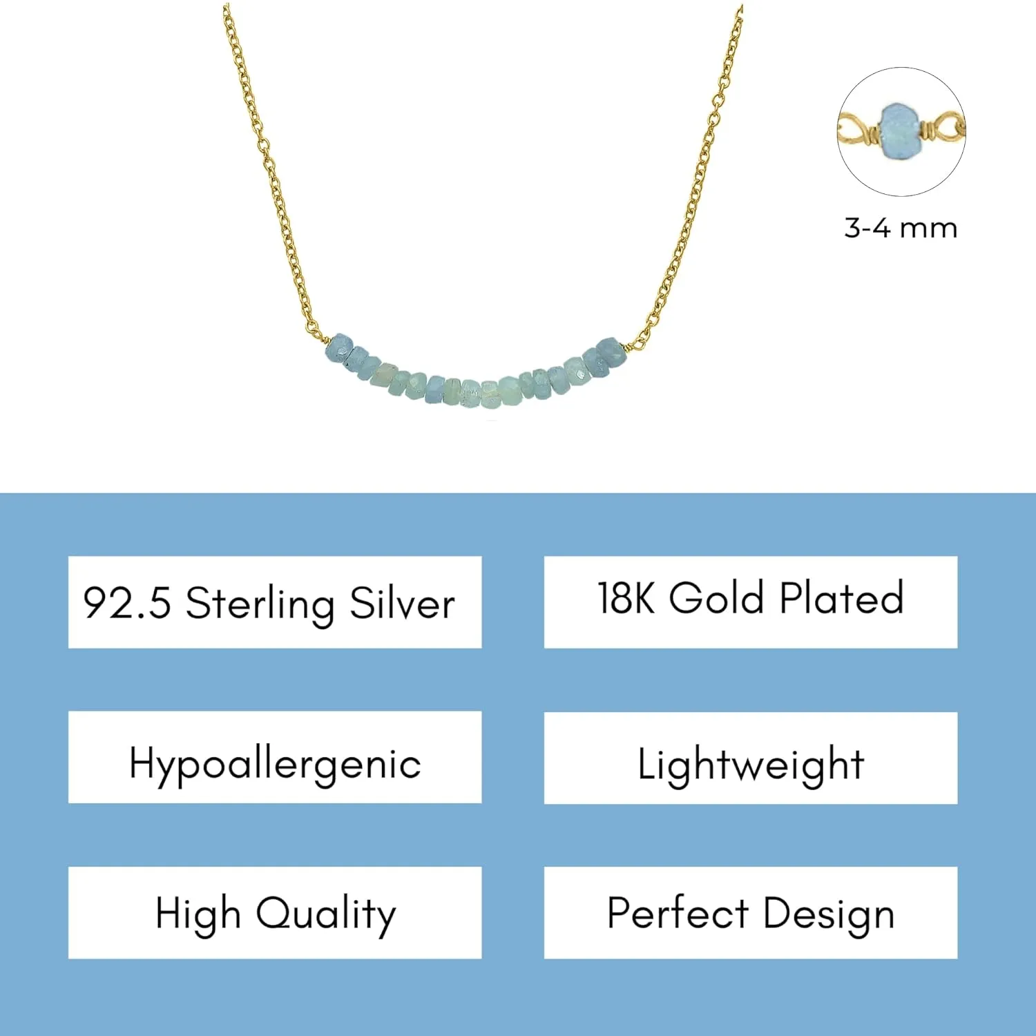 Aquamarine Necklace for Women - Authentic 925 Sterling Silver Necklace 18K Gold Jewelry, Dainty Bar Necklace Earring Set for Teen Girls, March Birthstone Gift for Mothers Day