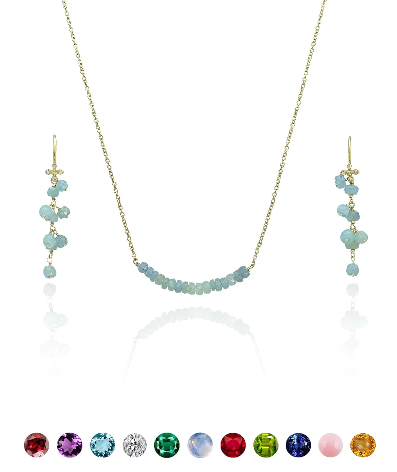 Aquamarine Necklace for Women - Authentic 925 Sterling Silver Necklace 18K Gold Jewelry, Dainty Bar Necklace Earring Set for Teen Girls, March Birthstone Gift for Mothers Day