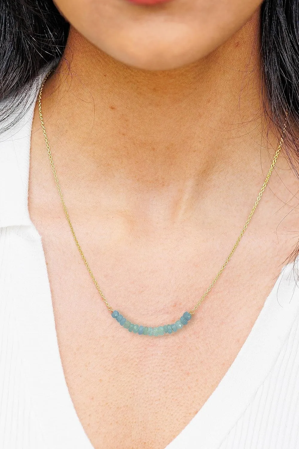 Aquamarine Necklace for Women - Authentic 925 Sterling Silver Necklace 18K Gold Jewelry, Dainty Bar Necklace Earring Set for Teen Girls, March Birthstone Gift for Mothers Day