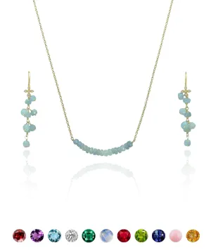 Aquamarine Necklace for Women - Authentic 925 Sterling Silver Necklace 18K Gold Jewelry, Dainty Bar Necklace Earring Set for Teen Girls, March Birthstone Gift for Mothers Day