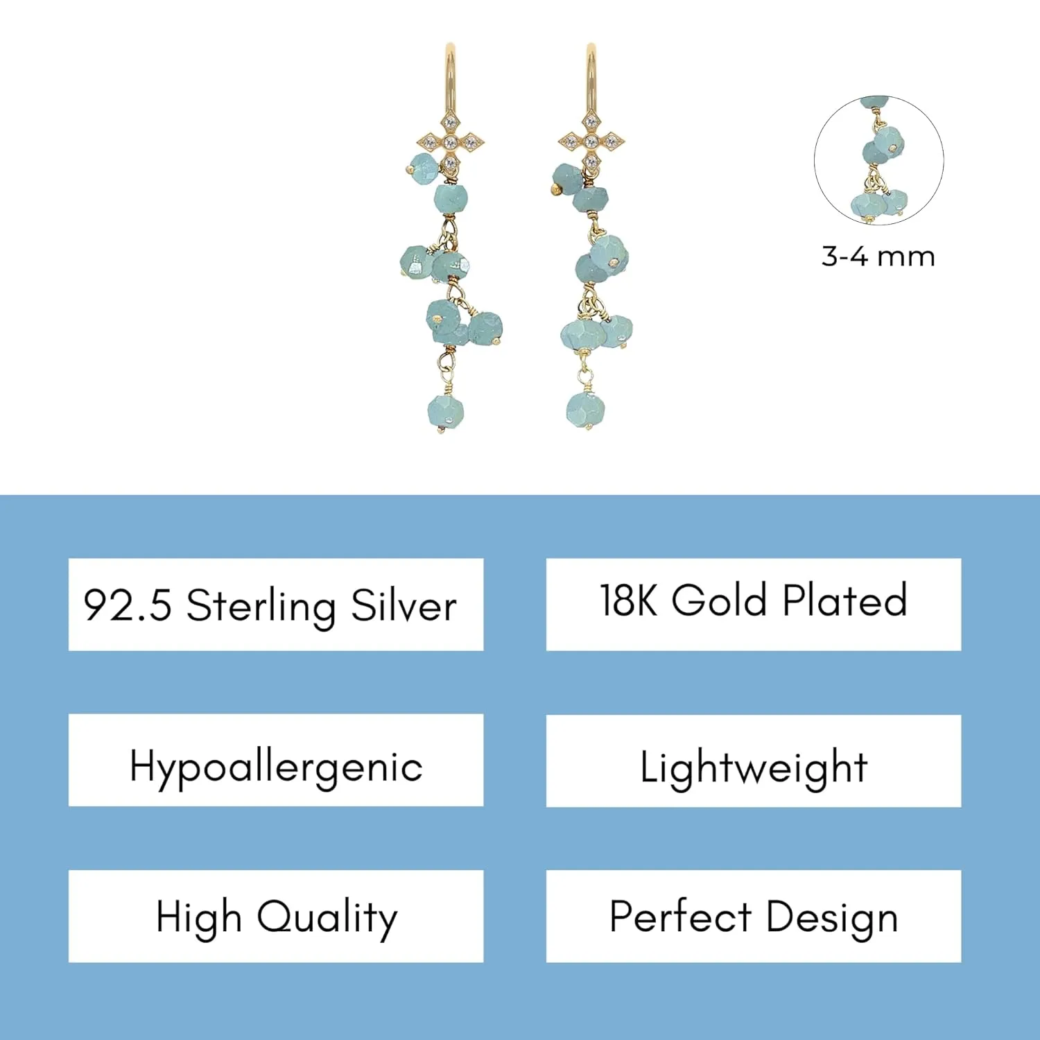 Aquamarine Necklace for Women - Authentic 925 Sterling Silver Necklace 18K Gold Jewelry, Dainty Bar Necklace Earring Set for Teen Girls, March Birthstone Gift for Mothers Day