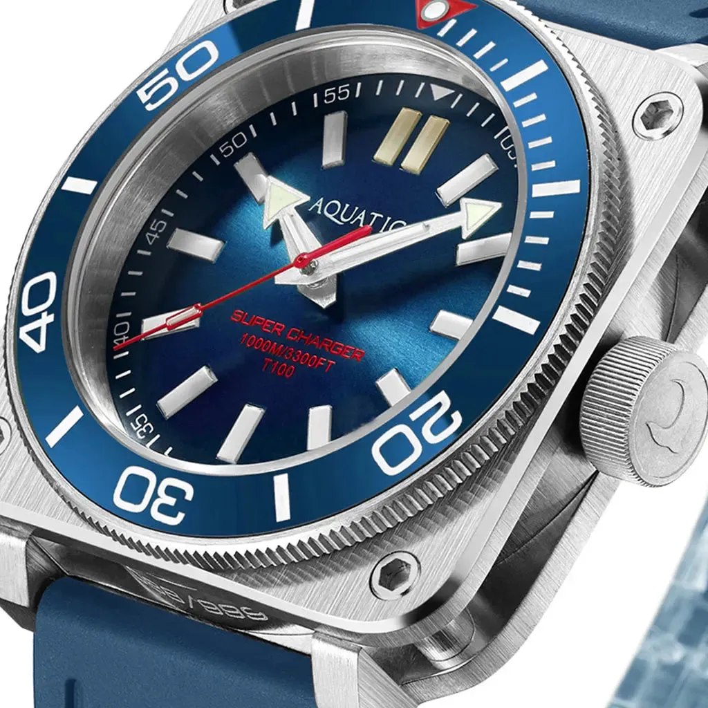 Aquatico Steel Man Blue Dial Ceramic Bezel Watch (SWISS MADE Sellita sw200-1) NO DATE