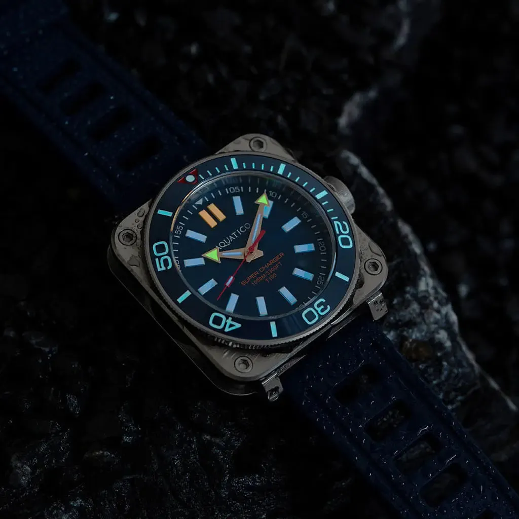 Aquatico Steel Man Blue Dial Ceramic Bezel Watch (SWISS MADE Sellita sw200-1) NO DATE