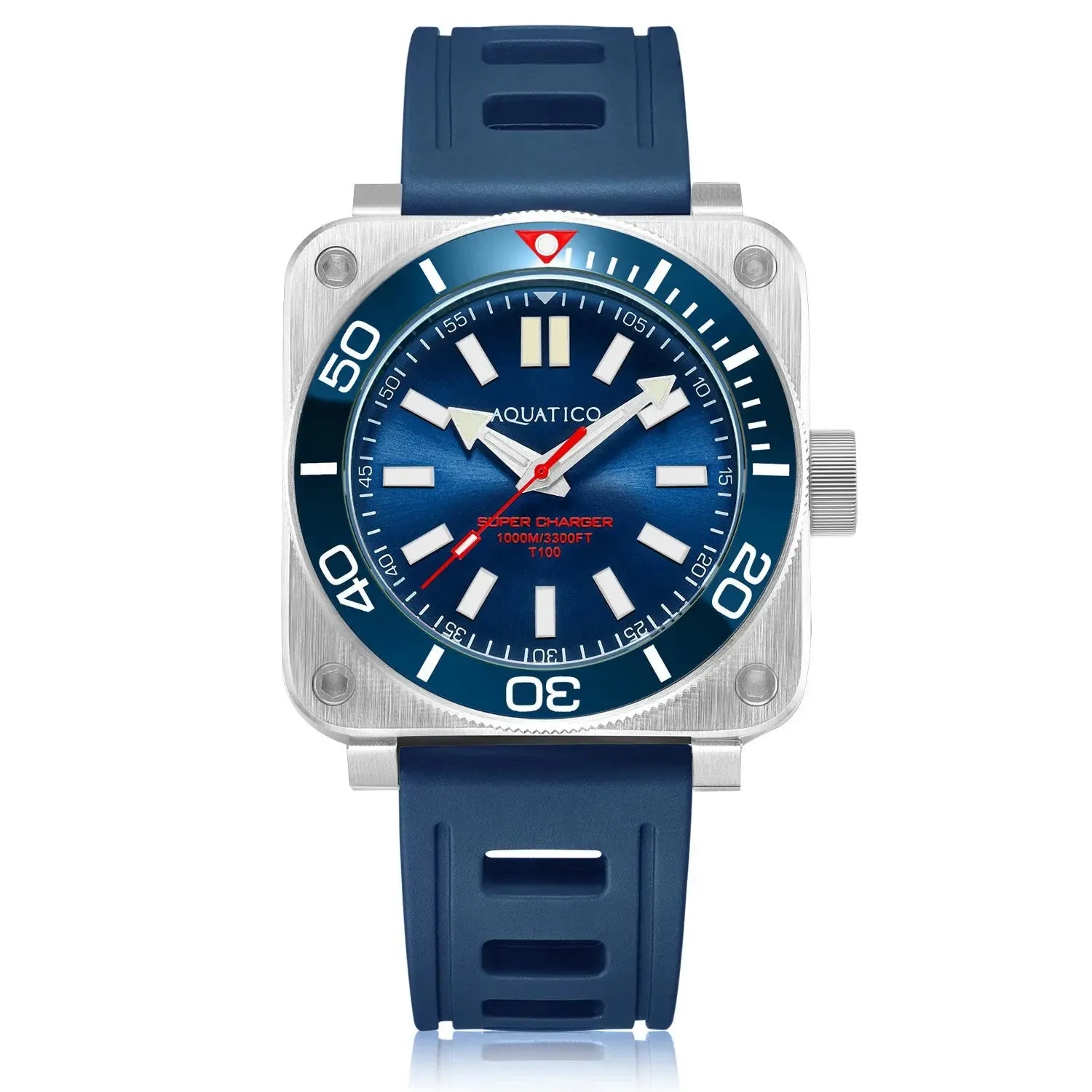 Aquatico Steel Man Blue Dial Ceramic Bezel Watch (SWISS MADE Sellita sw200-1) NO DATE