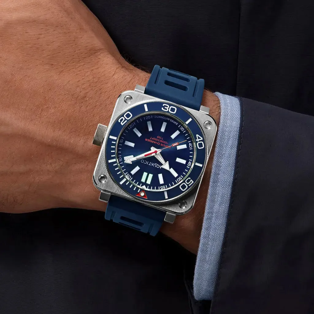 Aquatico Steel Man Blue Dial Ceramic Bezel Watch (SWISS MADE Sellita sw200-1) NO DATE