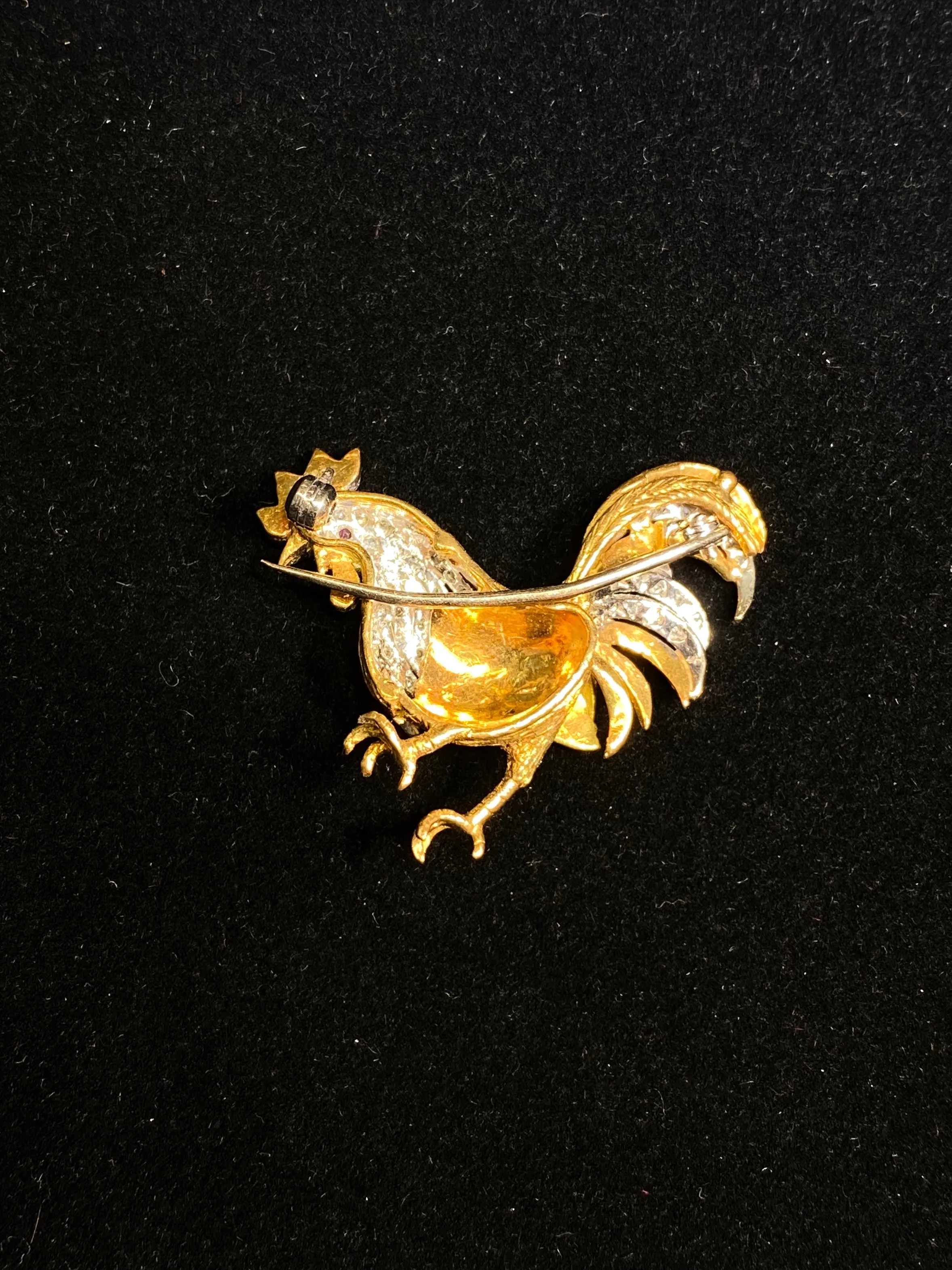 Art Deco Style 18KYG Rooster Chicken 11 Diamond/Ruby Brooch/Pin w $20K COA !!!}