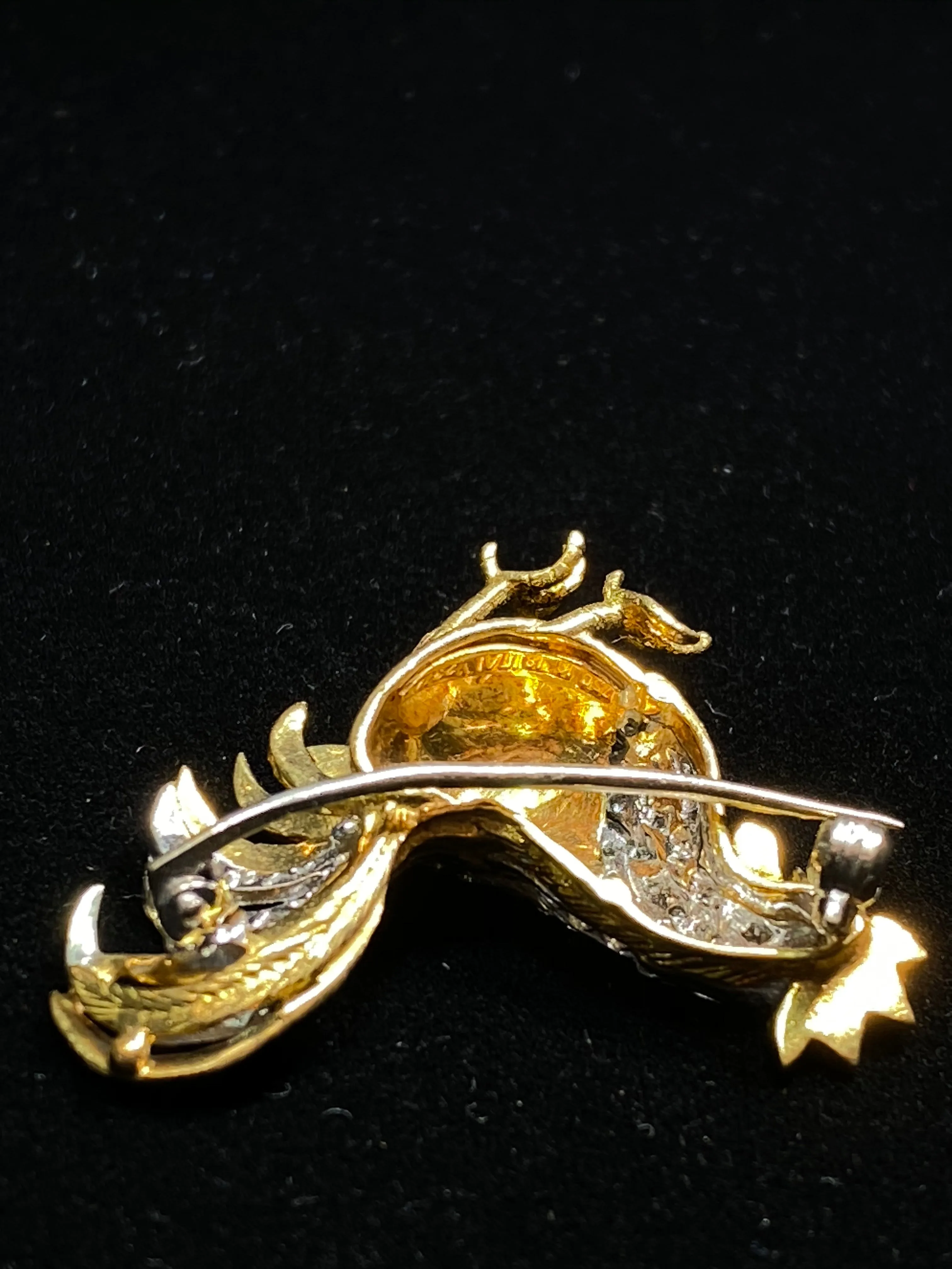 Art Deco Style 18KYG Rooster Chicken 11 Diamond/Ruby Brooch/Pin w $20K COA !!!}