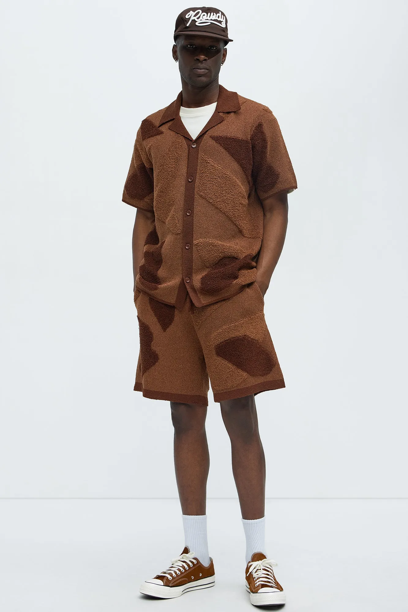 Auron Cuban Collar Knitted Shirt - Brown/combo