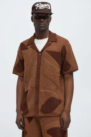 Auron Cuban Collar Knitted Shirt - Brown/combo
