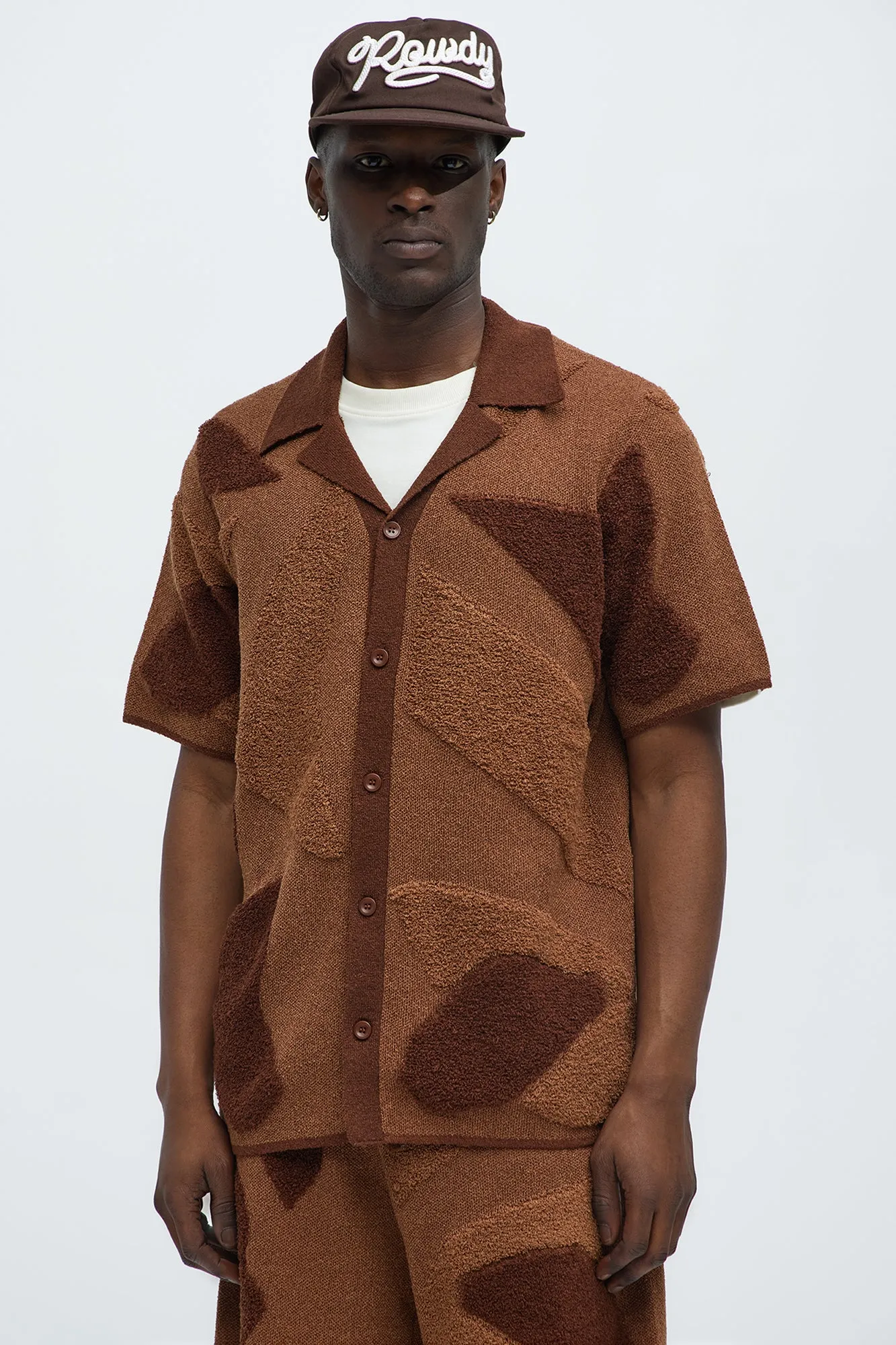 Auron Cuban Collar Knitted Shirt - Brown/combo