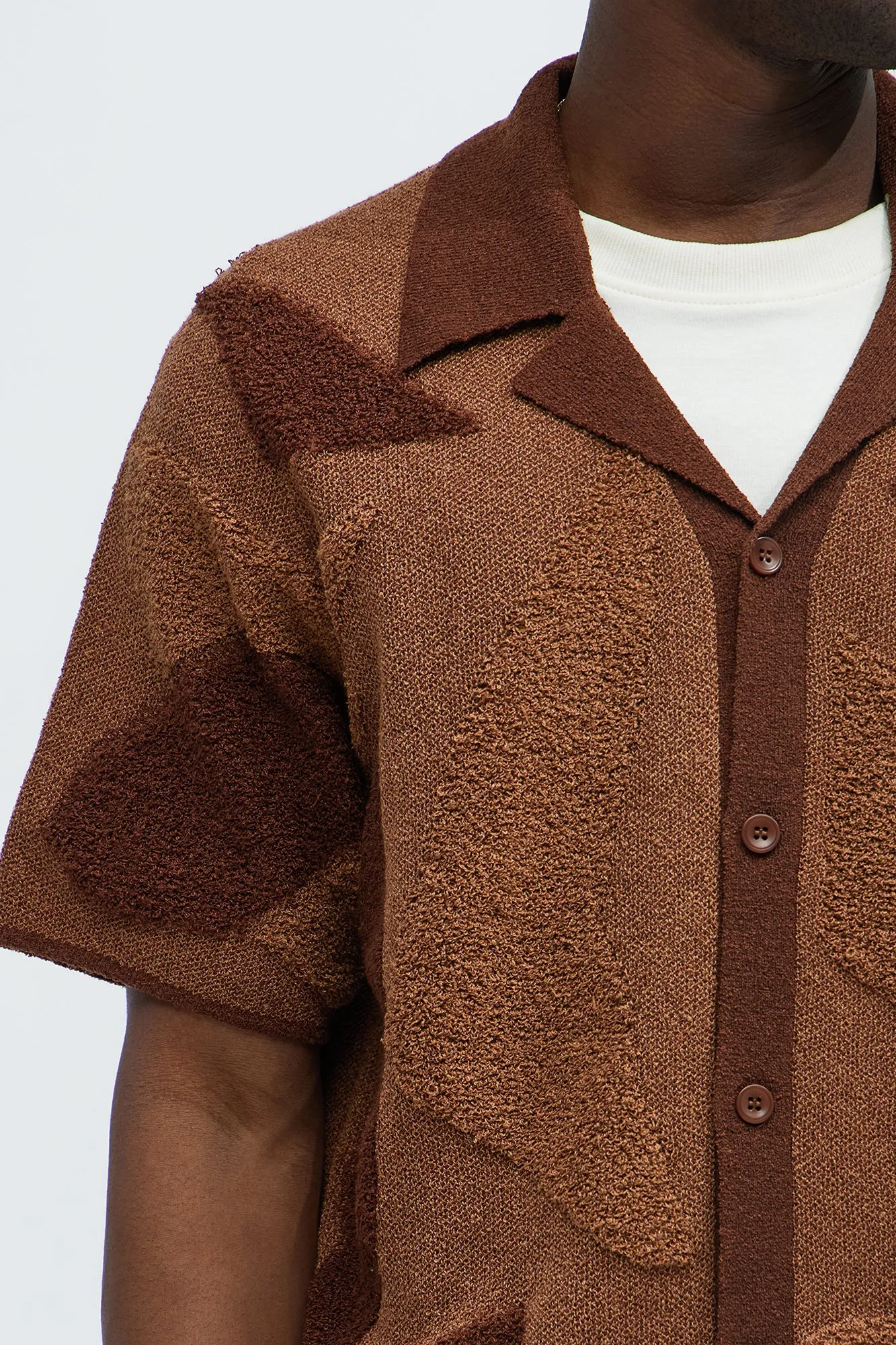 Auron Cuban Collar Knitted Shirt - Brown/combo