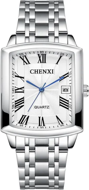 Avaner Square Couple Wrist Watches: Rectangular Analog Quartz Retro Bussiness Watch with Auto Calendar for Men and Women