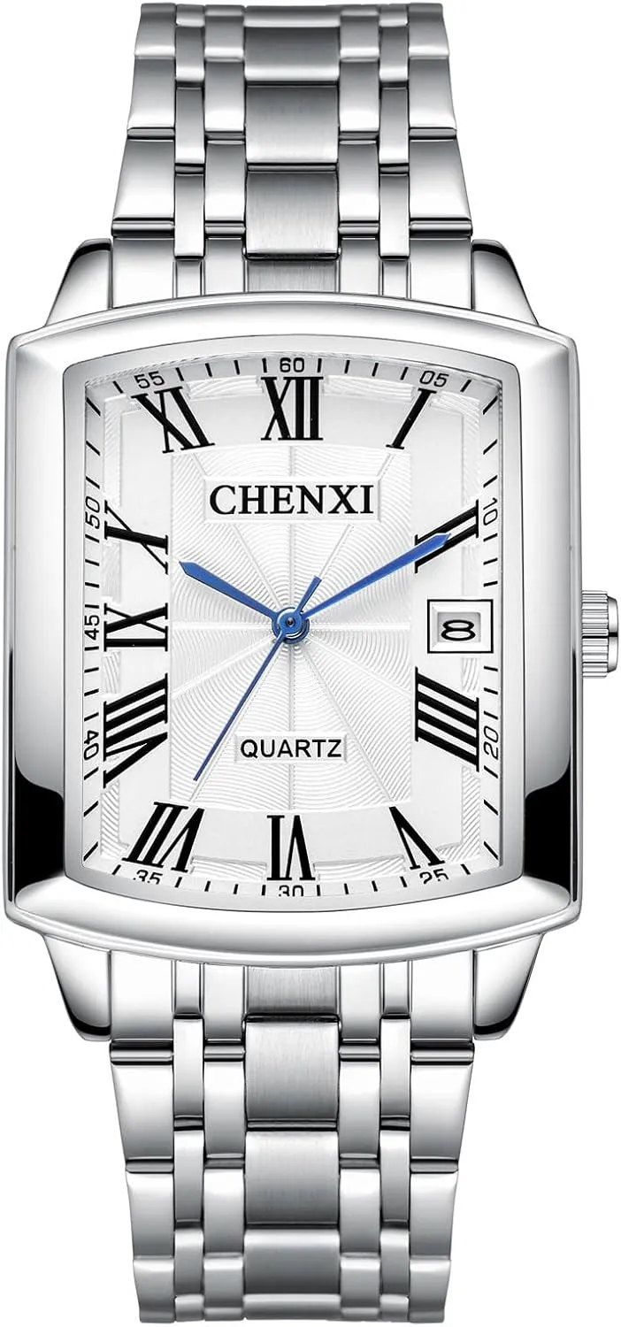 Avaner Square Couple Wrist Watches: Rectangular Analog Quartz Retro Bussiness Watch with Auto Calendar for Men and Women