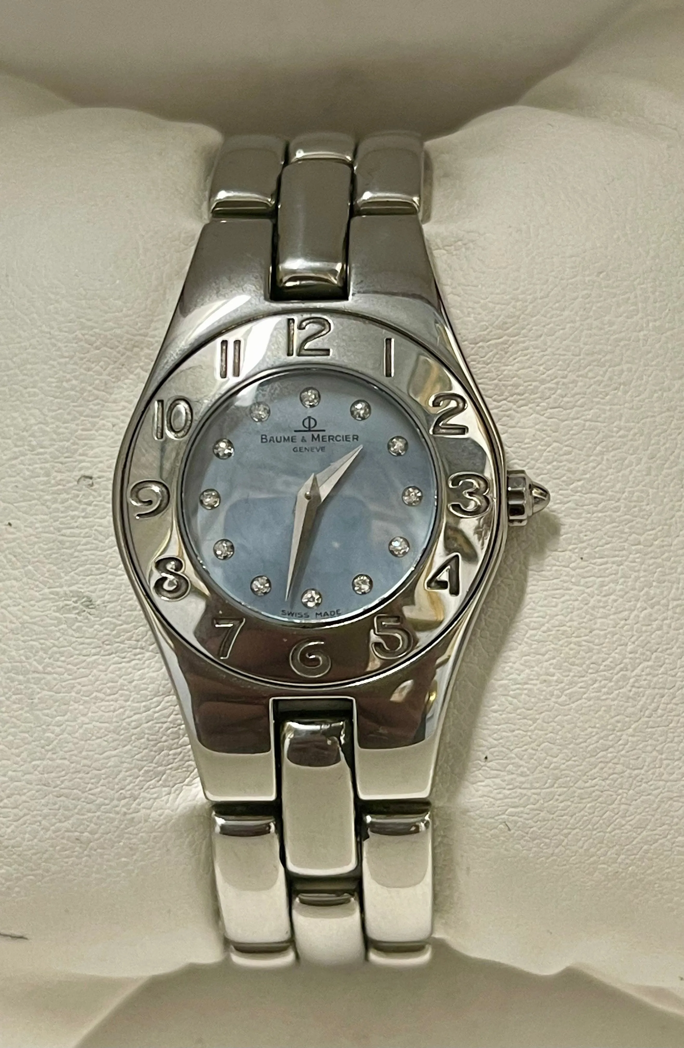 Baume & Mercier Blue MOP Dial w/ Diam in SS Ladies Wrist Watch - $6K APR w/ COA!