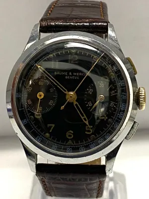 Baume & Mercier SS Circa 1940's Chronograph Unique Men's Watch- $15K APR w/ COA!