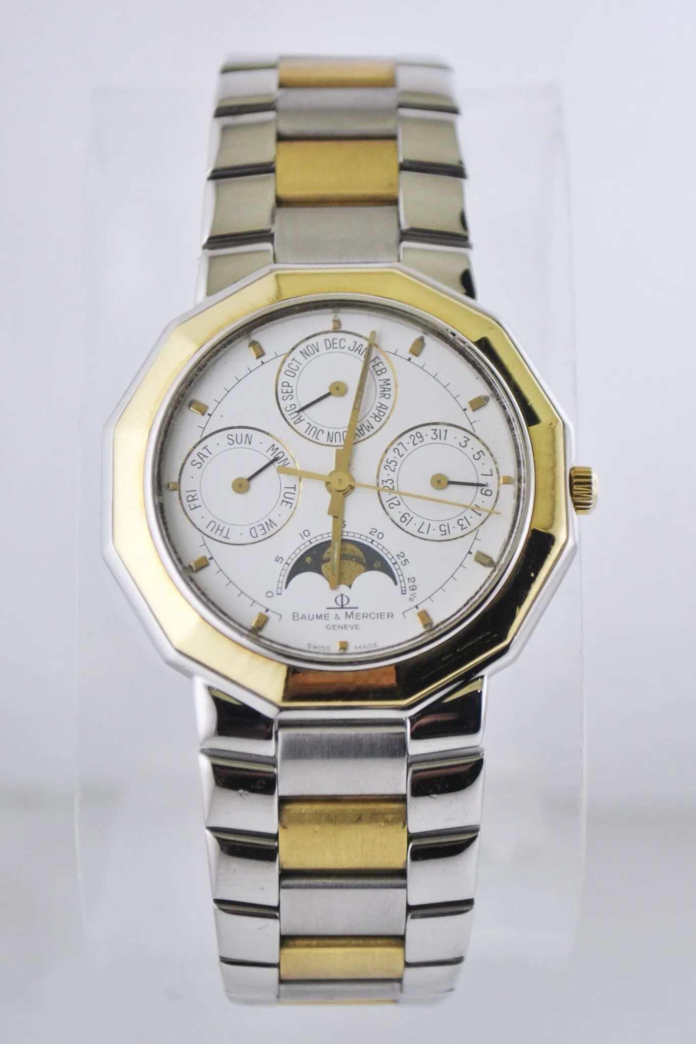 Baume & Mercier Wristwatch Triple Calendar Moon-Phases Two-tone Band in 18 Karat Yellow Gold and Stainless Steel - $15K VALUE