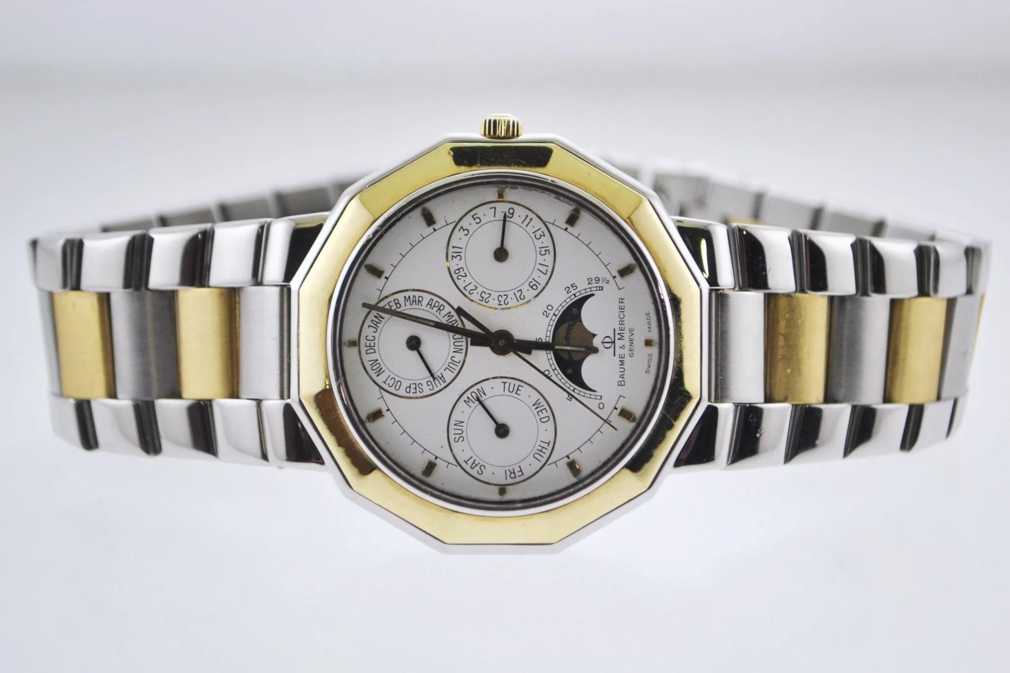 Baume & Mercier Wristwatch Triple Calendar Moon-Phases Two-tone Band in 18 Karat Yellow Gold and Stainless Steel - $15K VALUE