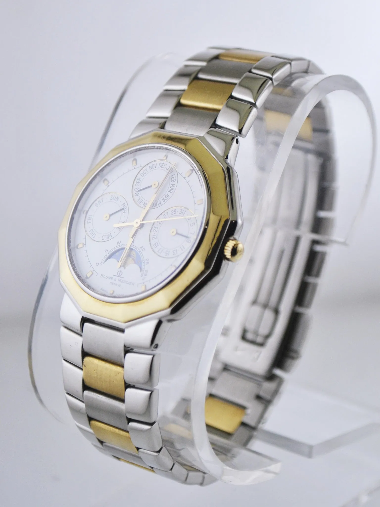 Baume & Mercier Wristwatch Triple Calendar Moon-Phases Two-tone Band in 18 Karat Yellow Gold and Stainless Steel - $15K VALUE