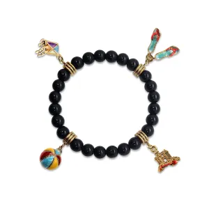 Beach Fun Genuine Onyx Charm Bracelet | Handmade in USA | 4 Hand-Painted Charms