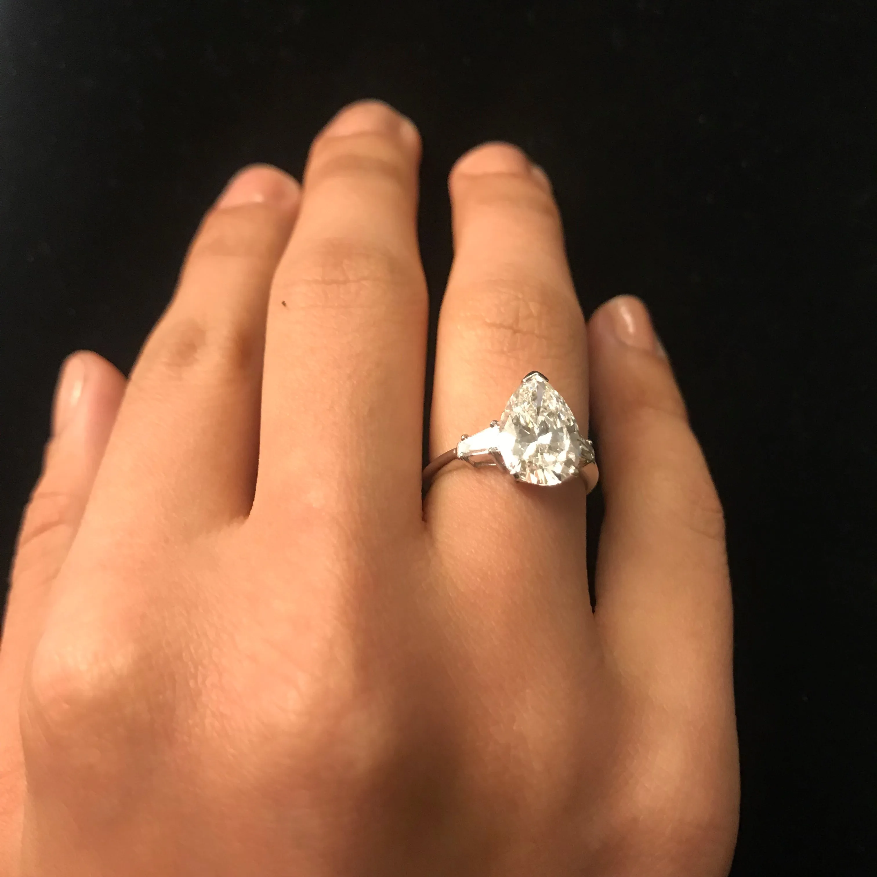 BEAUTIFUL 3-Diamond Pear Shaped Engagement Ring on Platinum - $95K Appraisal Value! ✓
