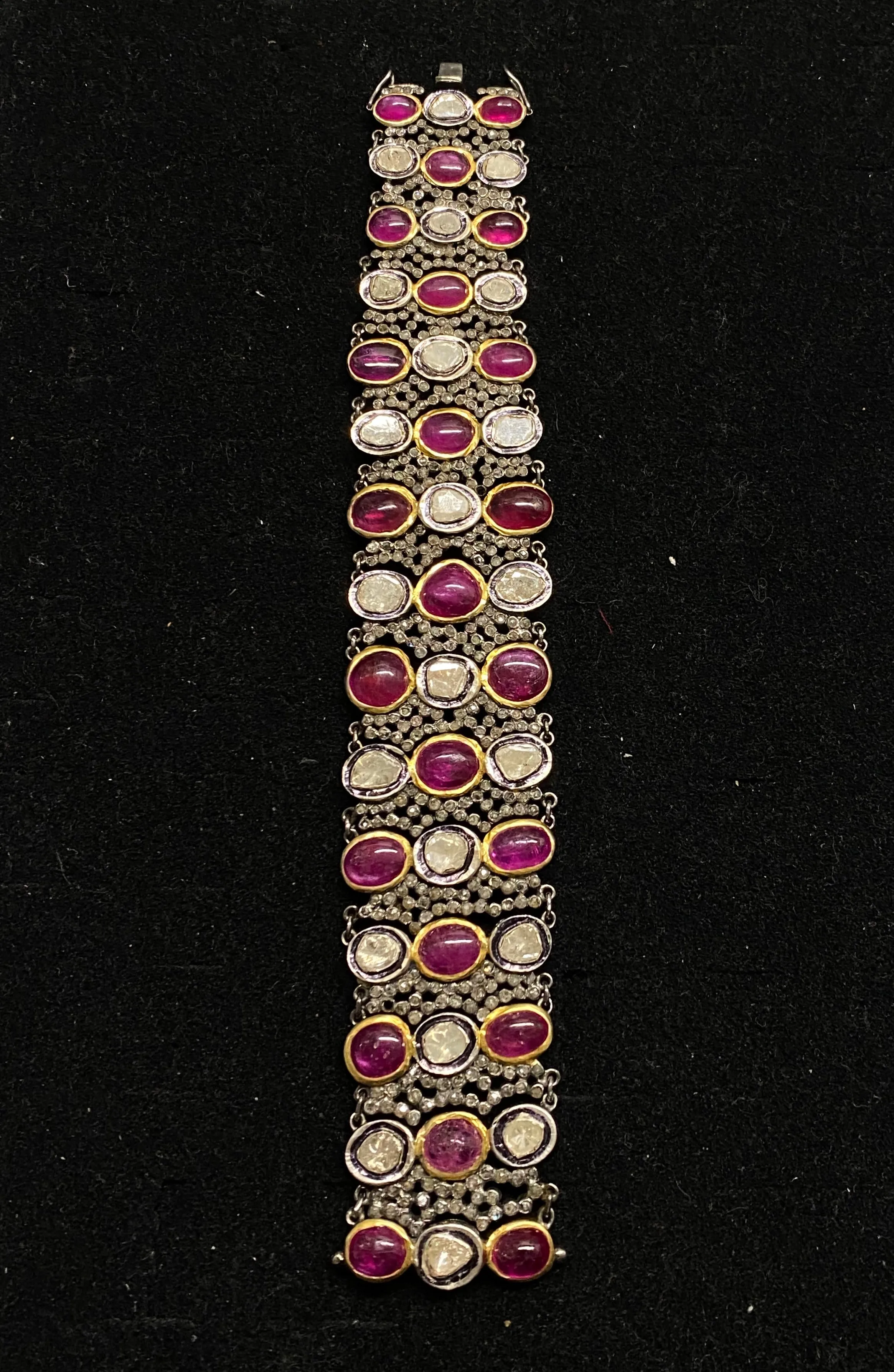 Beautiful Antique Design Large Diamond and Ruby Bracelet in Silver & Gold - $80K Appraisal Value!}