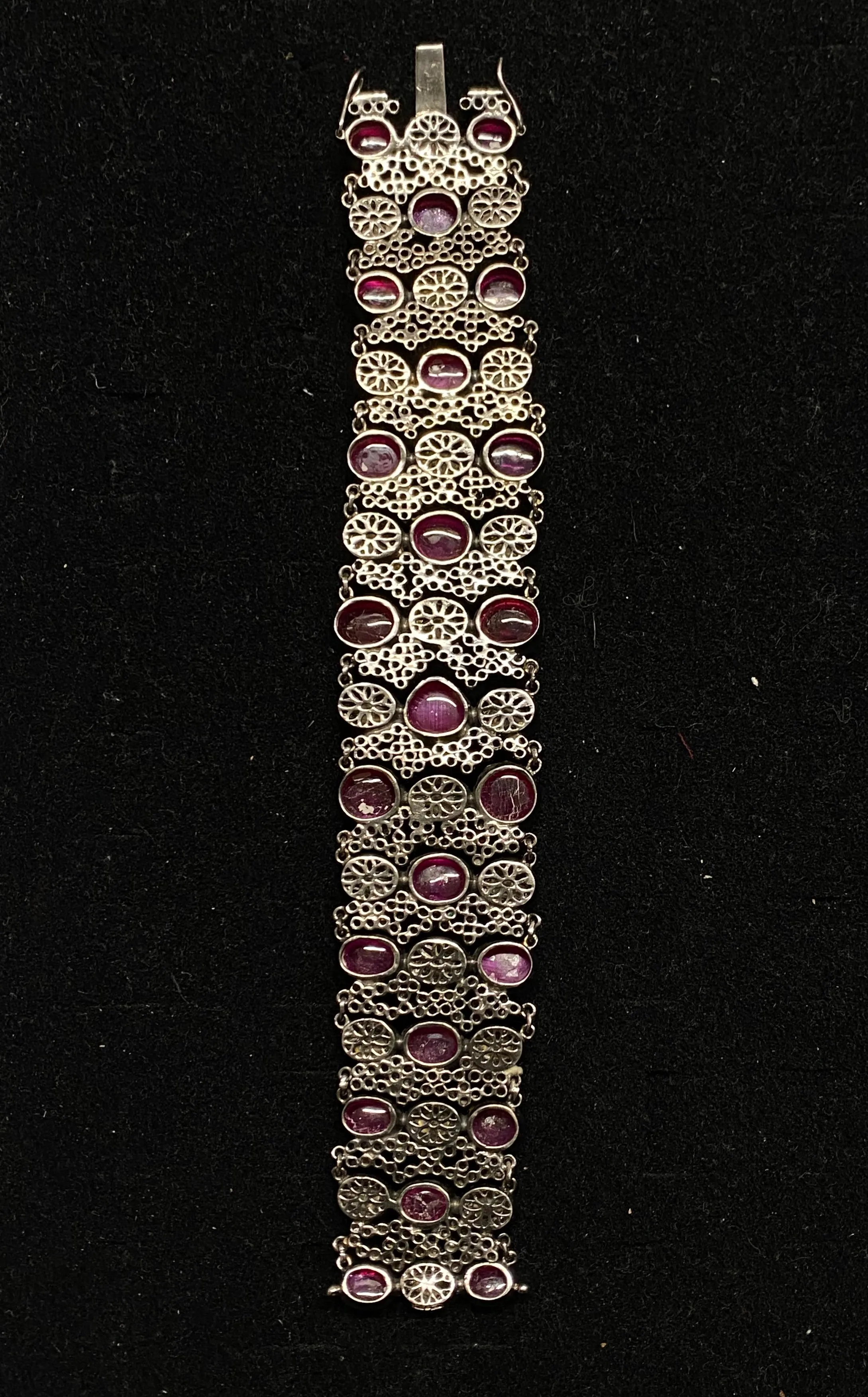 Beautiful Antique Design Large Diamond and Ruby Bracelet in Silver & Gold - $80K Appraisal Value!}