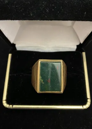Beautiful Solid Yellow Gold 5Ct. Blood Stone Signet Ring - $5K Appraisal Value w/ CoA!