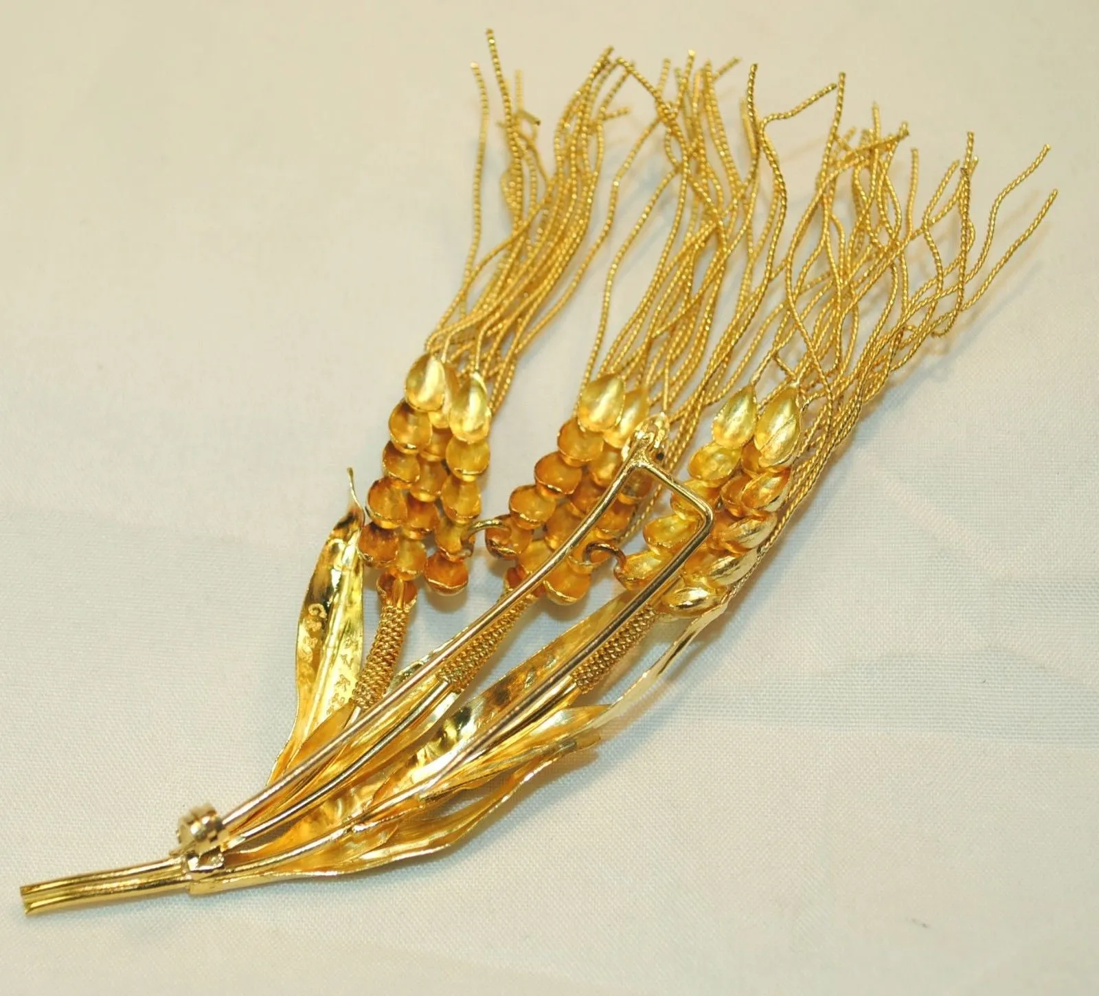 BEAUTIFUL Vintage 1950s Greek 22K Yellow Gold Wheat Brooch - $15K VALUE