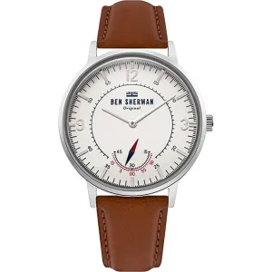 Ben Sherman Men's Analogue Watch with Brown Leather Strap and Beige Dial WB034T