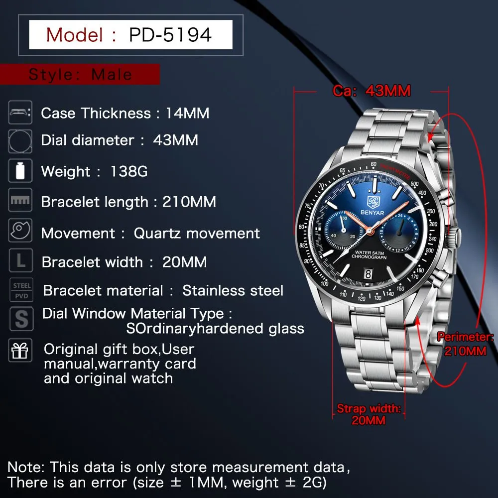 BENYAR-  Exclusive Chronograph Edition blue dial BY-5194M