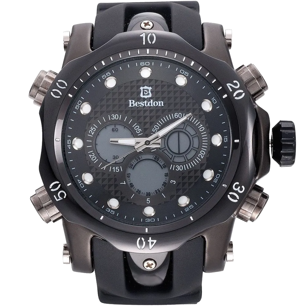 Bestdon Swiss Men's Sports Watches Quartz Analog Six Hands Black