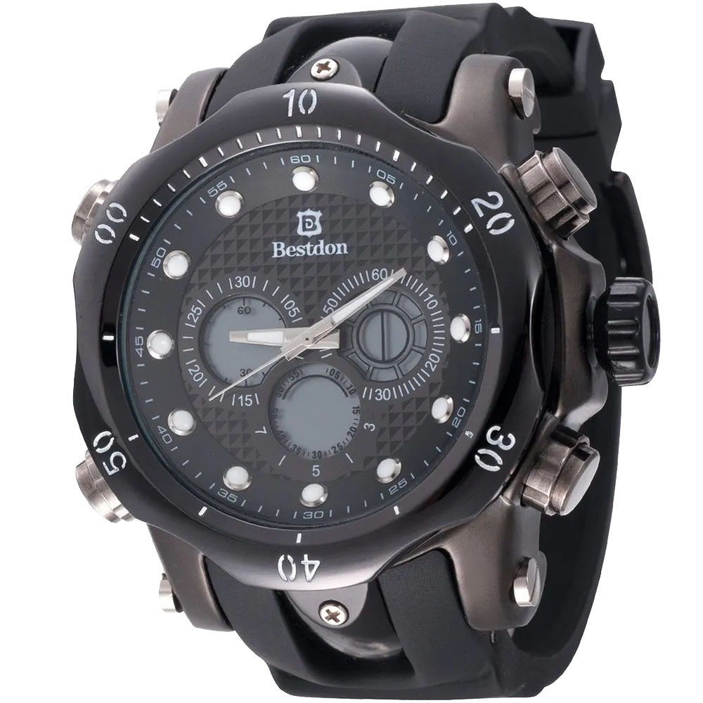 Bestdon Swiss Men's Sports Watches Quartz Analog Six Hands Black