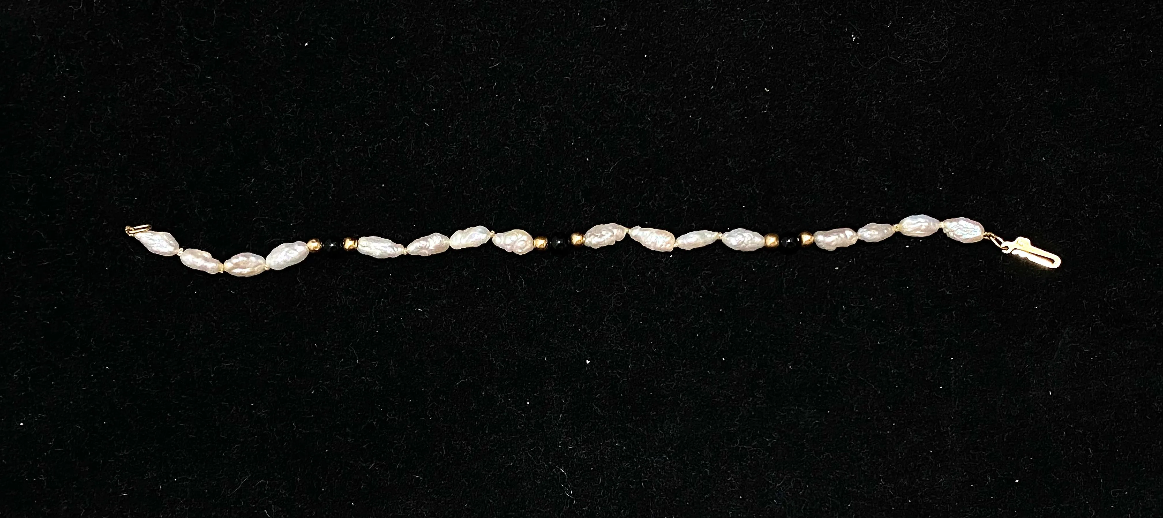BRACELET Unique Designer’s Solid Yellow Gold with Pearl & Onyx $$2.5 APR w/ CoA!