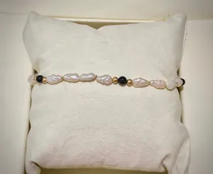 BRACELET Unique Designer’s Solid Yellow Gold with Pearl & Onyx $$2.5 APR w/ CoA!