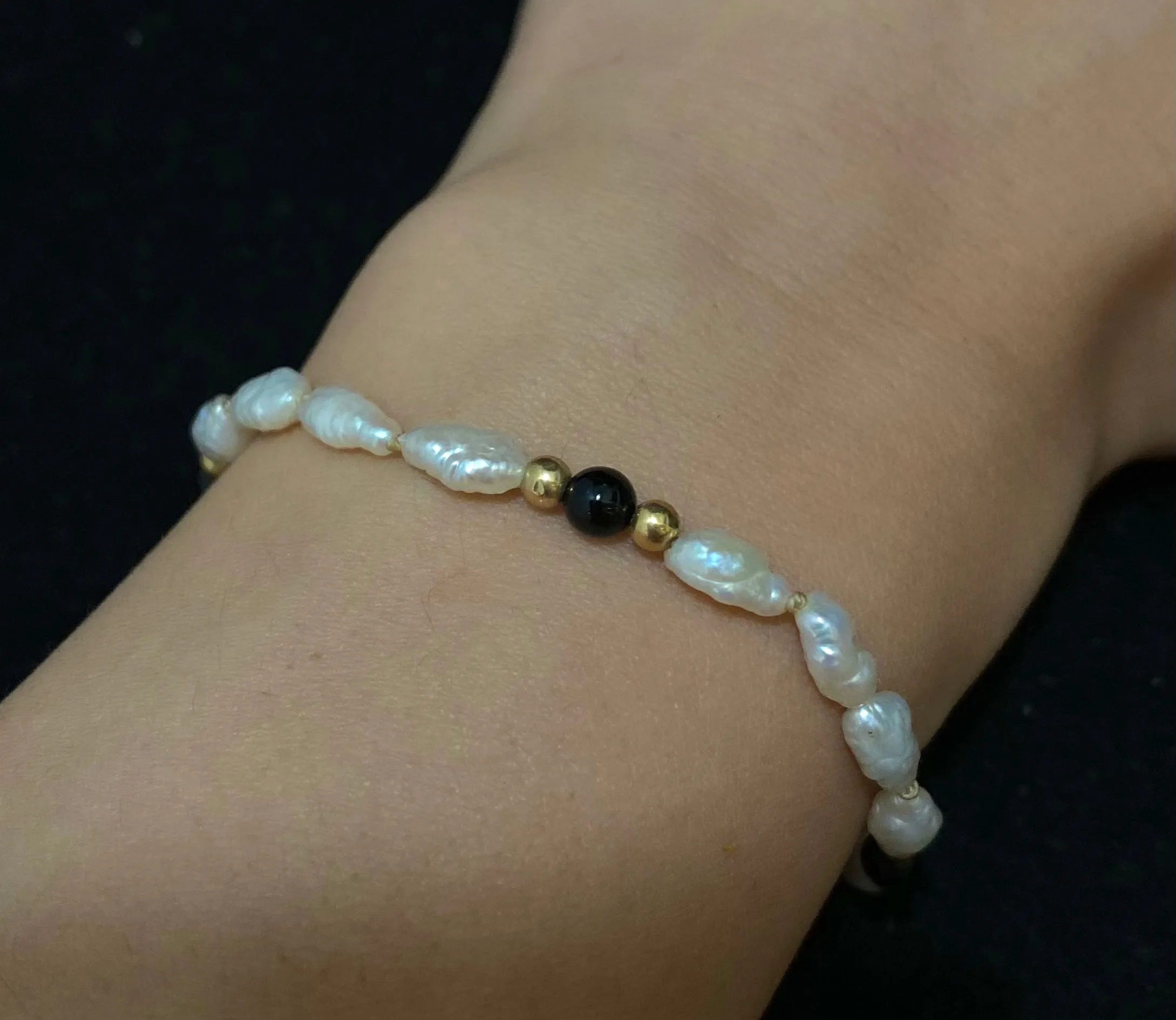 BRACELET Unique Designer’s Solid Yellow Gold with Pearl & Onyx $$2.5 APR w/ CoA!