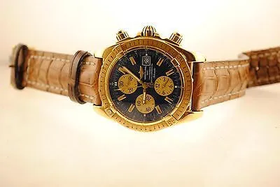 Breitling Chronomat Chronograph Automatic Wristwatch in 18K Yellow Gold with Blue Dial & 3 Subdials - $30K VALUE