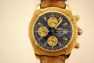 Breitling Chronomat Chronograph Automatic Wristwatch in 18K Yellow Gold with Blue Dial & 3 Subdials - $30K VALUE