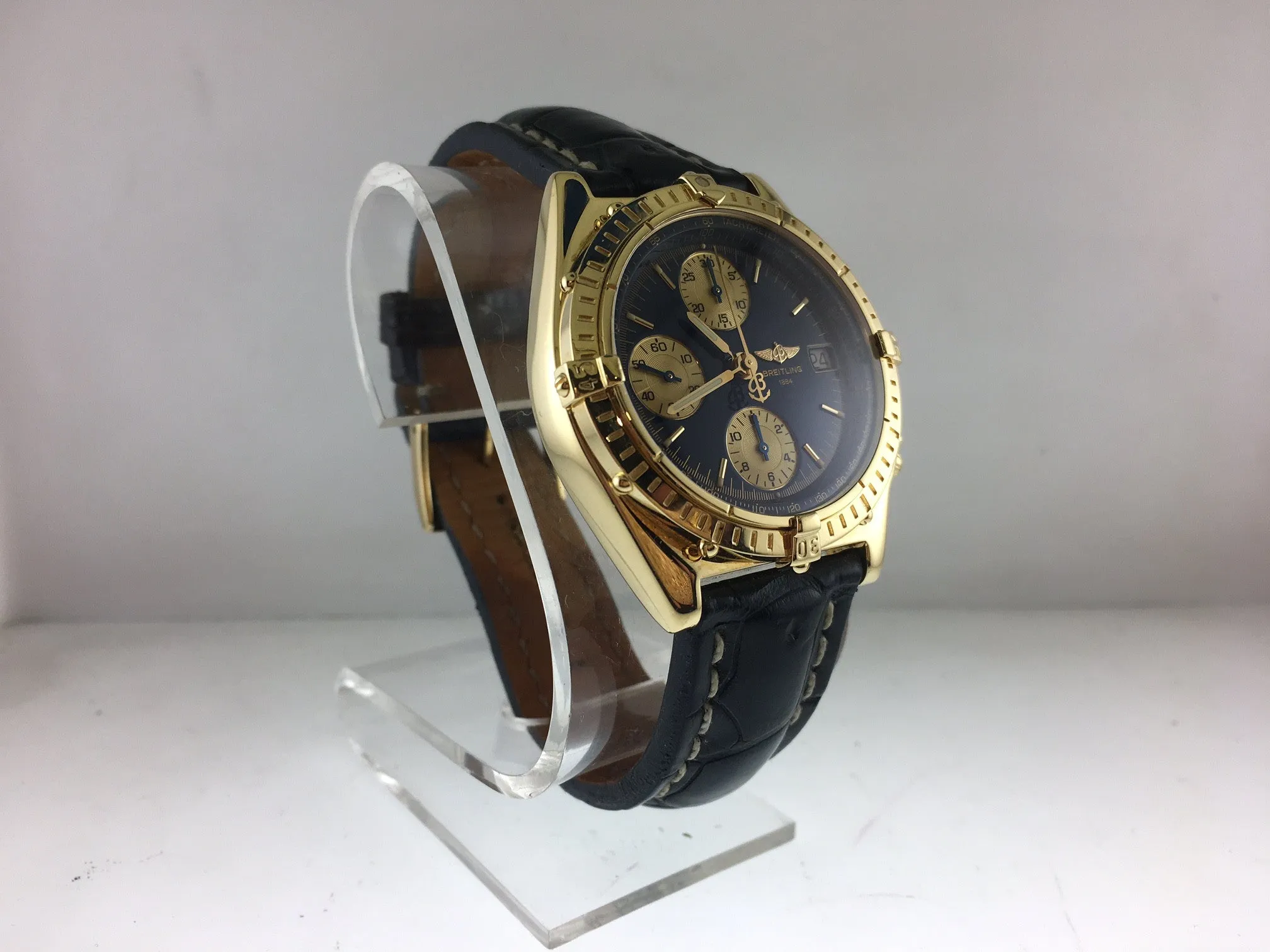 BREITLING LRG CHRONO SOLID 18K YG BRAND NEW CONDITION! ORIGINAL CROCODILE STRAP!