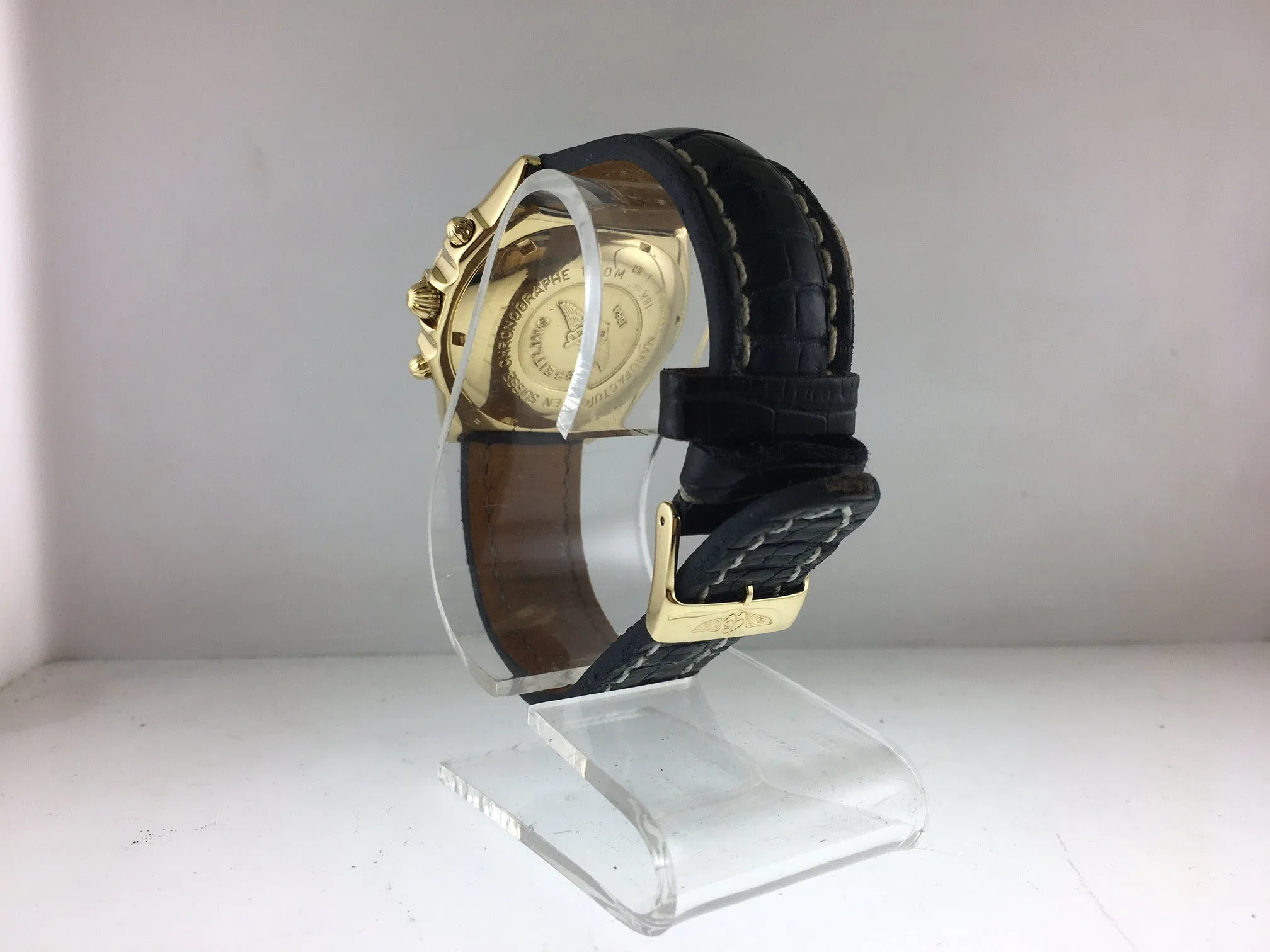 BREITLING LRG CHRONO SOLID 18K YG BRAND NEW CONDITION! ORIGINAL CROCODILE STRAP!
