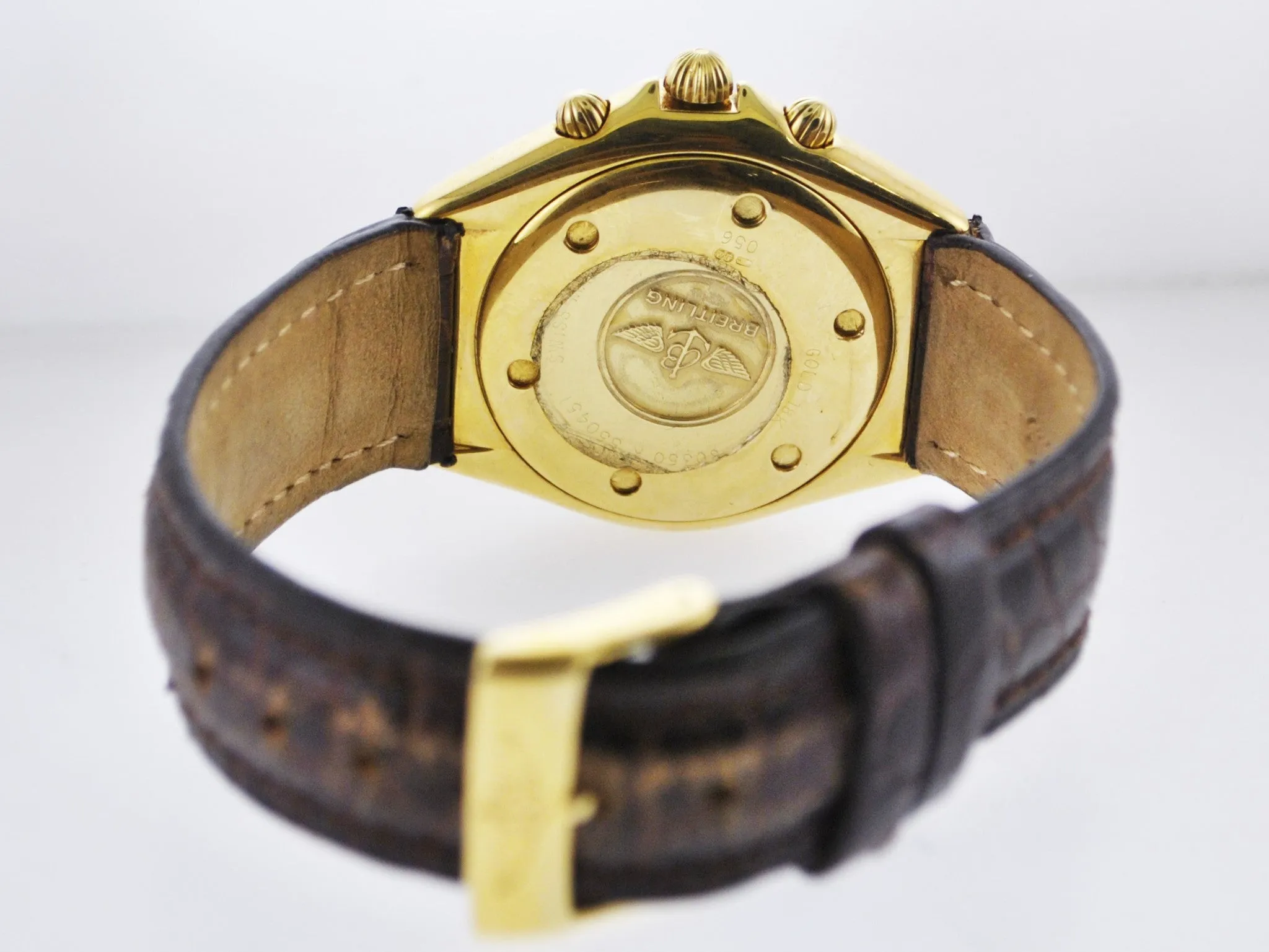 BREITLING Sextant 18K Yellow Gold Date Chronograph w/ Gray & Blue Dial, 3 Sub-dials - $24K VALUE