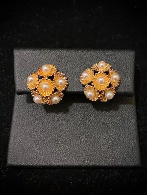 Buccellati - Style Solid YG w/ Pearls Floral Clip On Earrings - $10K APR w/ CoA!