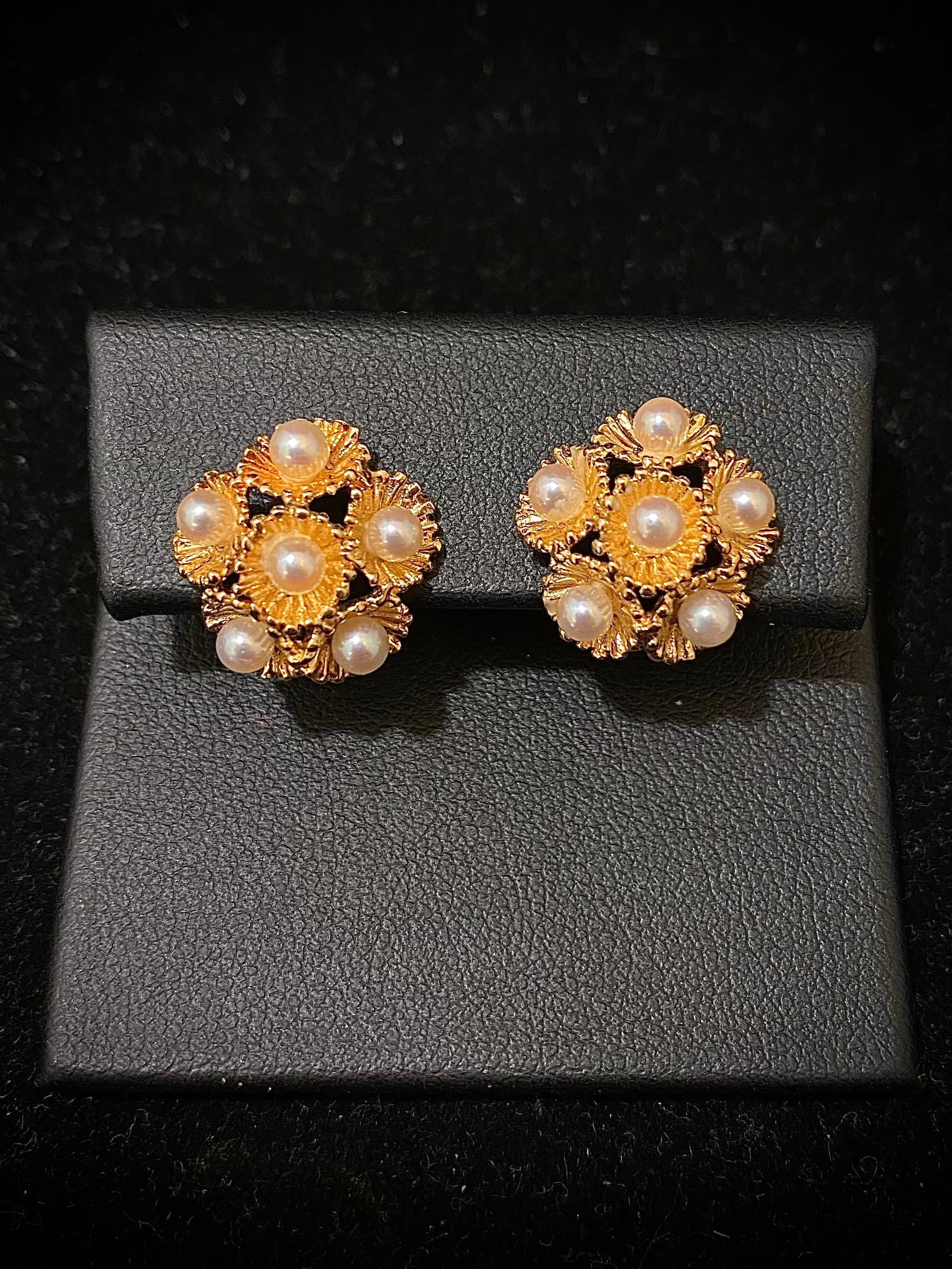 Buccellati - Style Solid YG w/ Pearls Floral Clip On Earrings - $10K APR w/ CoA!