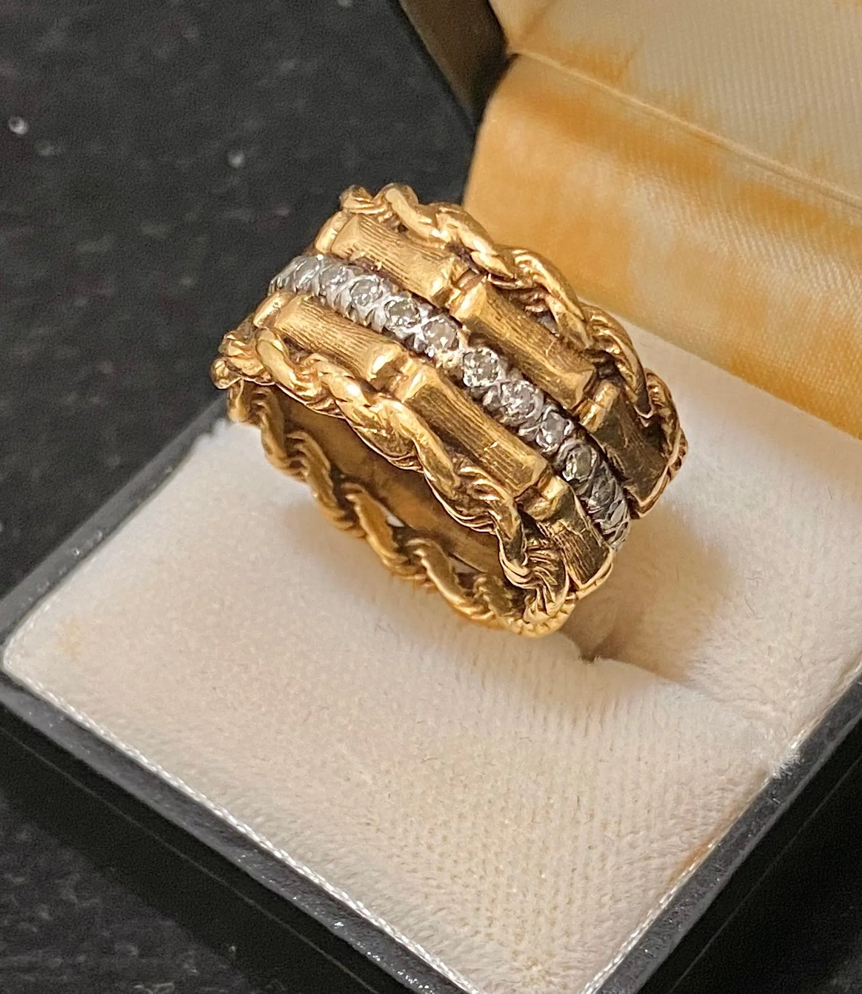 Buccellati-Style SYG & Platinum 30-Diamonds Handmade Band Ring - $15K Appraisal Value w/CoA}