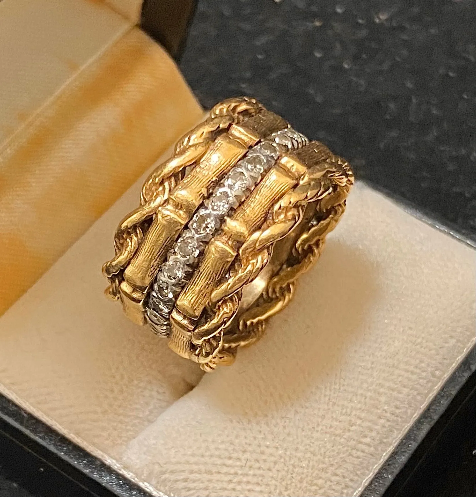 Buccellati-Style SYG & Platinum 30-Diamonds Handmade Band Ring - $15K Appraisal Value w/CoA}