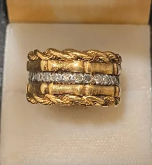 Buccellati-Style SYG & Platinum 30-Diamonds Handmade Band Ring - $15K Appraisal Value w/CoA}