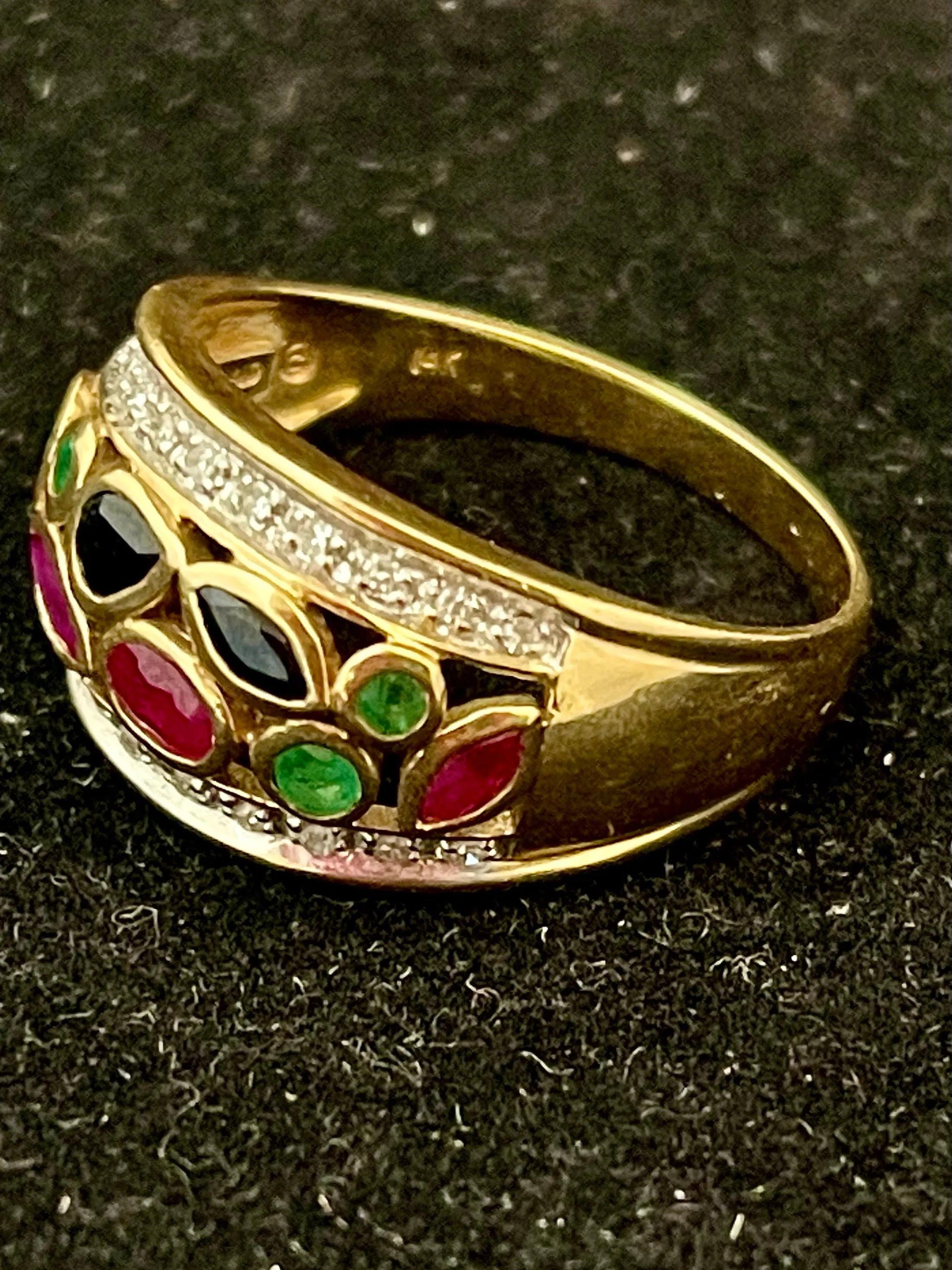 Bulgari style Designer SYG w Sapphire, Ruby, Emer & Diamond Ring - $6K APR w/CoA!