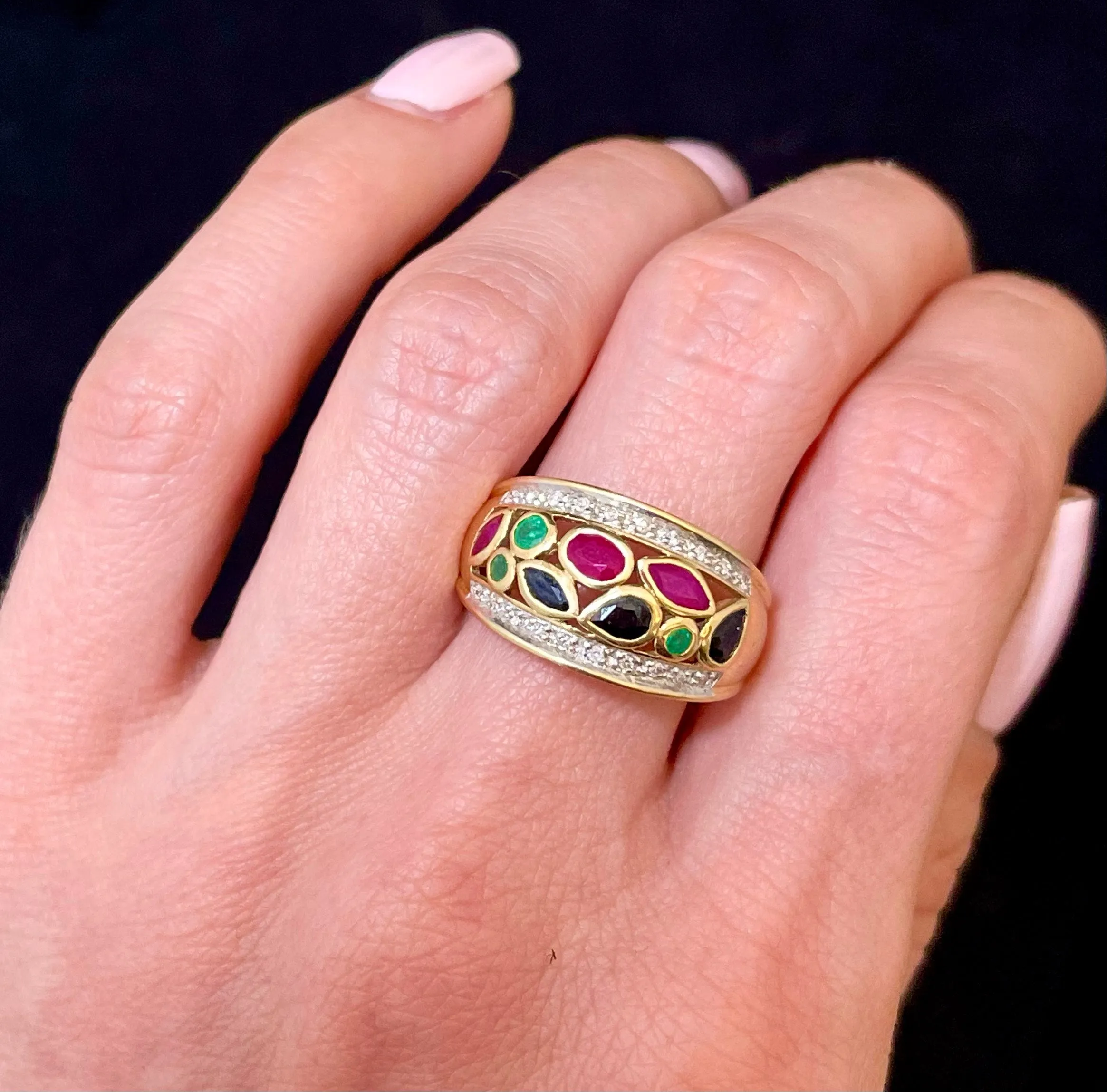 Bulgari style Designer SYG w Sapphire, Ruby, Emer & Diamond Ring - $6K APR w/CoA!